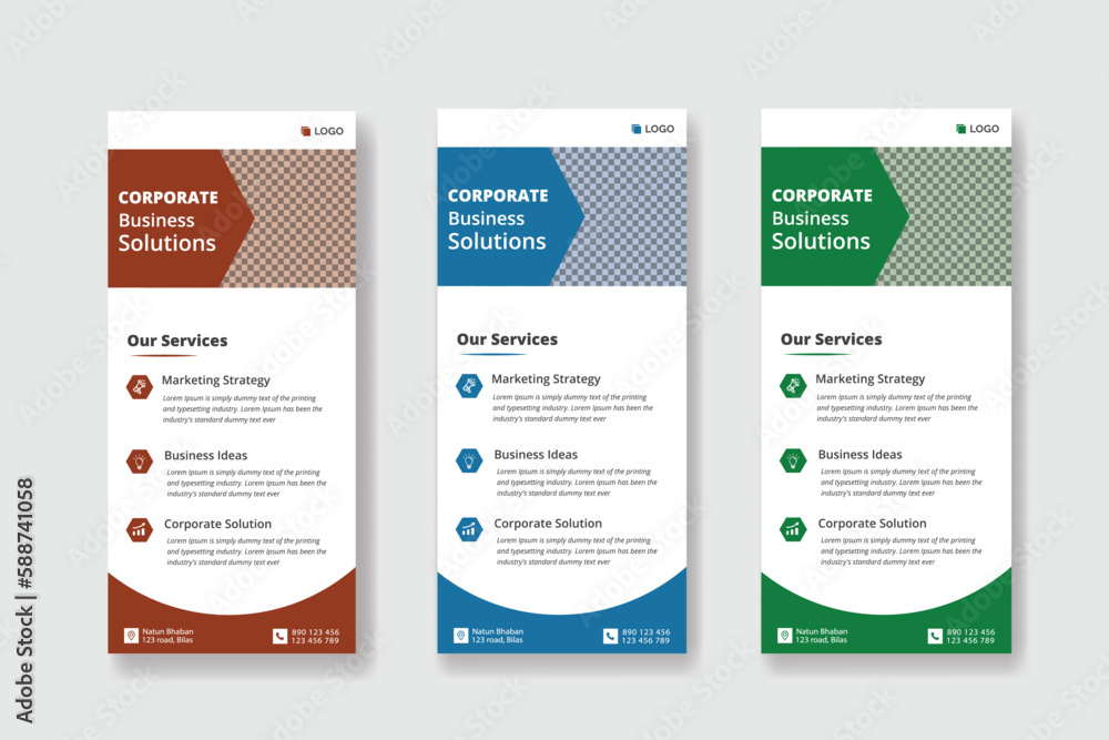 Rollup banner template design, dl flyer design, rack card design