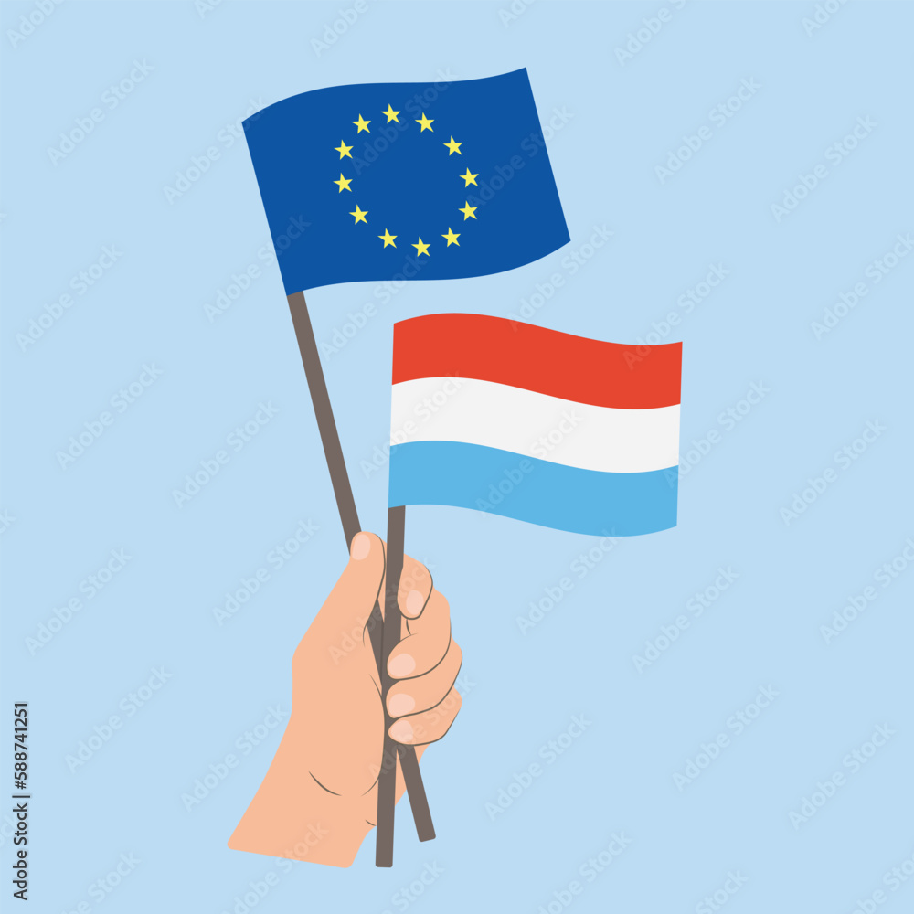 Flags of EU and Luxembourg, Hand Holding flags