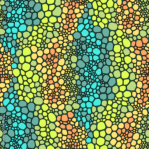 Chameleon skin seamless pattern inspired by chameleon  lizard and tropical fish. hand drawn with circle strokes. vector texture