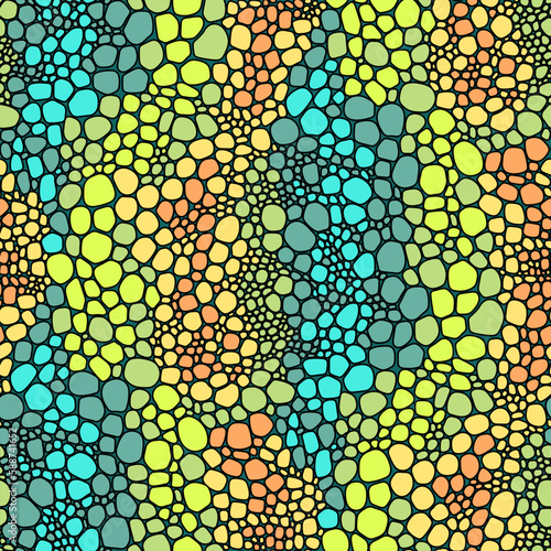 Chameleon skin seamless pattern inspired by chameleon, lizard and tropical fish. hand drawn with circle strokes. vector texture