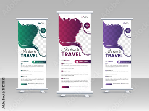 Travel Roll up  banner design or pull-up banner template 