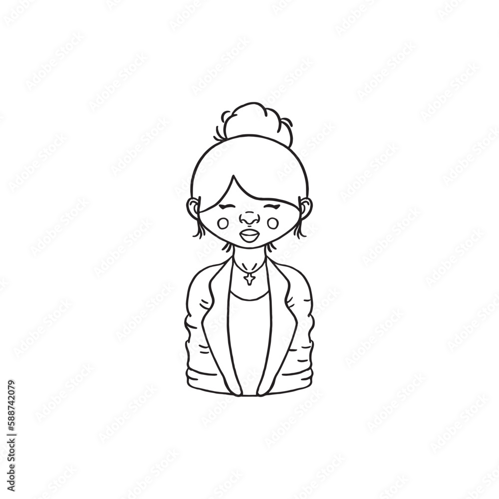 illustration of successful young woman. line drawing illustration of successful young woman. line drawing