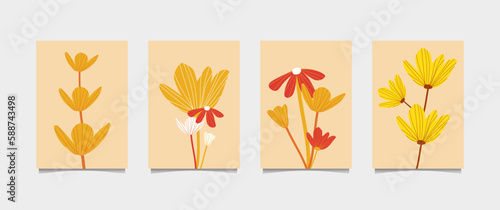 60s style floral poster illustration, perfect for wall decor
