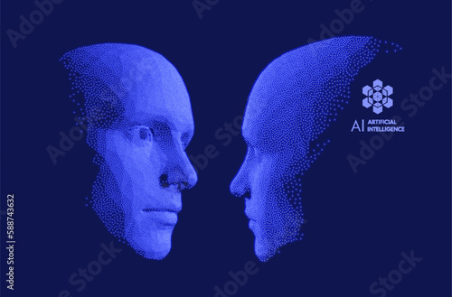Dialogue, contact, conversational exchange between two individuals. People talk face to face. 3D vector Illustration for advertising, marketing or presentation.