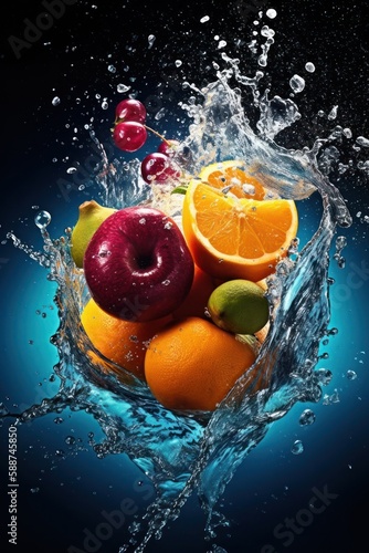 fruits in water splash