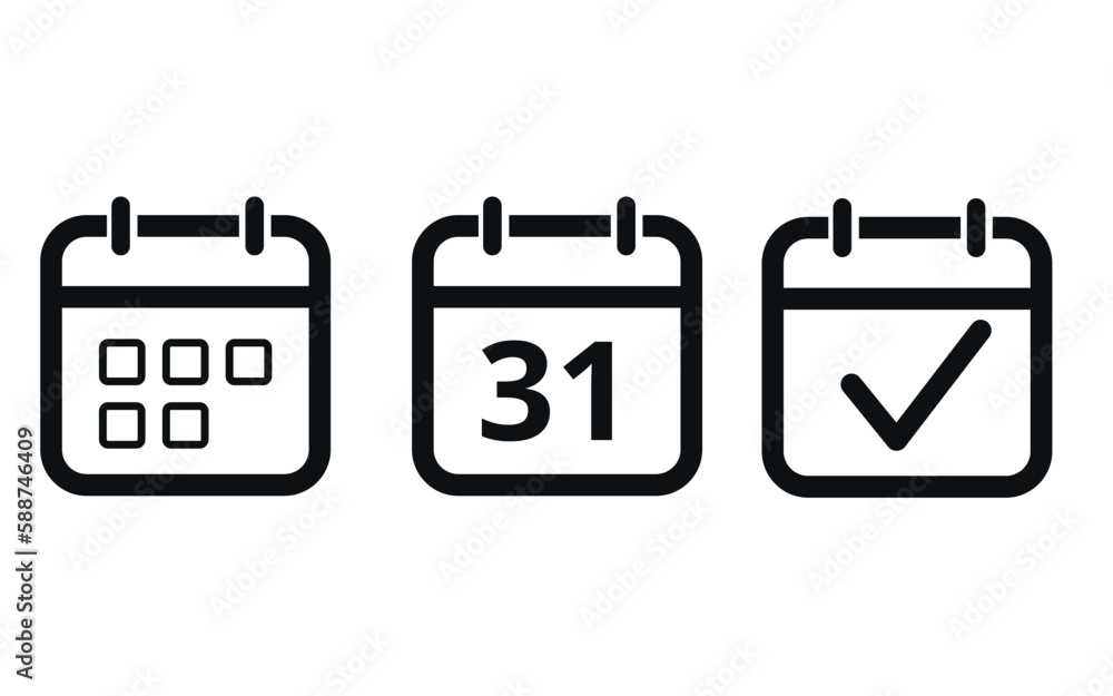 Calendar icon templates in gray color hollow out isolated on white background. Icon with checkmark sign. Calendar vector flat icon. Specific day calendar icon marking day 31. Calendar icon templates in gray color hollow out isolated on white background. Icon with checkmark sign. Calendar vector flat icon. Specific day calendar icon marking day 31.