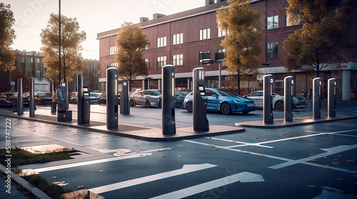 Wallpaper Mural electric car charging station. AI generativ. Torontodigital.ca