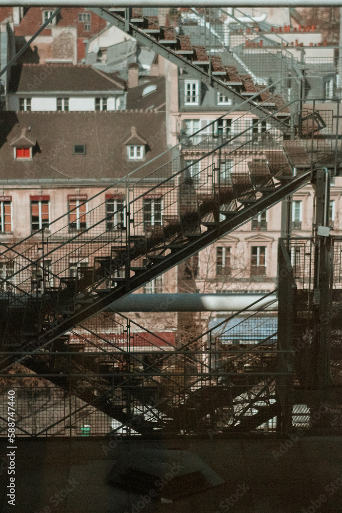 fire escape on the background of buildings