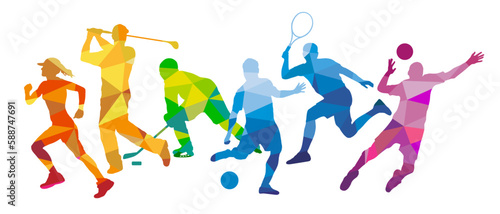 Fitness and sport graphic with athletes in action.
