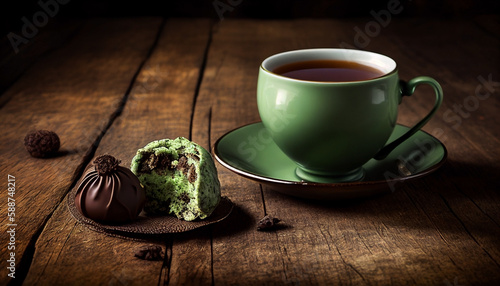 a cup green tea with mint. AI generative © ranchuryukin