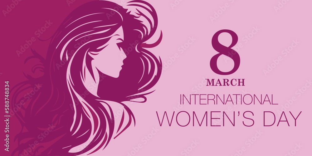 International Womens Day banner 8march ,illustration of a girl.