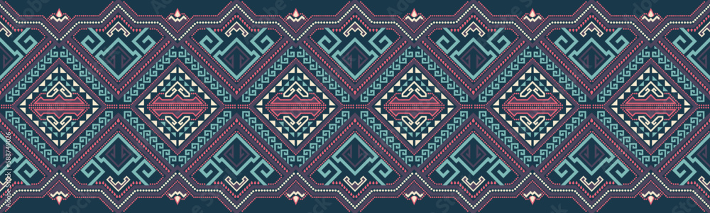 Geometric ethnic patterns.Pixel pattern. Traditional Design. Border Aztec ornament. folklore ornament for ceramics EP.39