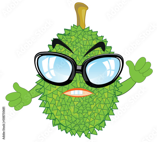 Comic illustration of the tropical fruit durian bespectacled