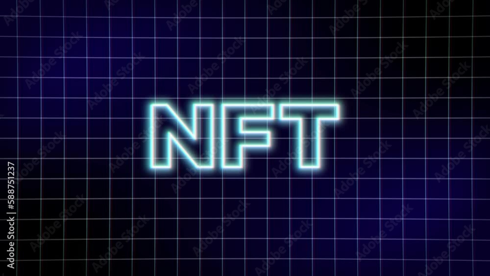 Neon NFT Inscription on Grid Background. NFT Metaverse Concept. 4K Neon NFT Inscription on Grid Background. NFT Metaverse Concept. 4K