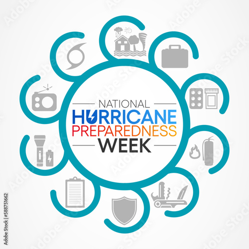 Hurricane preparedness week is observed every year in May. it is a effort to inform the public about hurricane hazards and to disseminate knowledge which can be used to prepare and take action. Vector