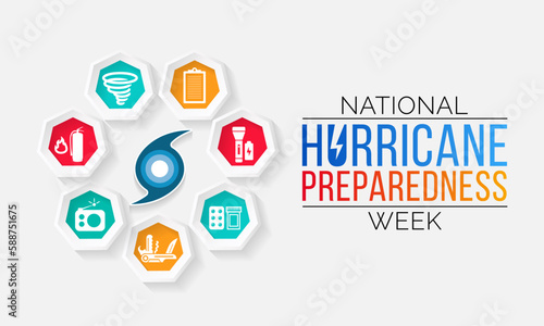 Hurricane preparedness week is observed every year in May. it is a effort to inform the public about hurricane hazards and to disseminate knowledge which can be used to prepare and take action. Vector