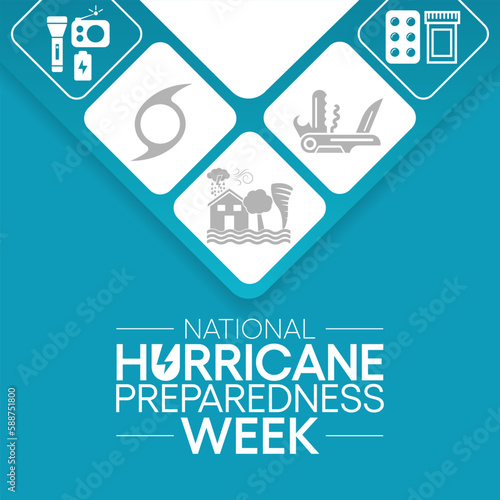 Hurricane preparedness week is observed every year in May. it is a effort to inform the public about hurricane hazards and to disseminate knowledge which can be used to prepare and take action. Vector