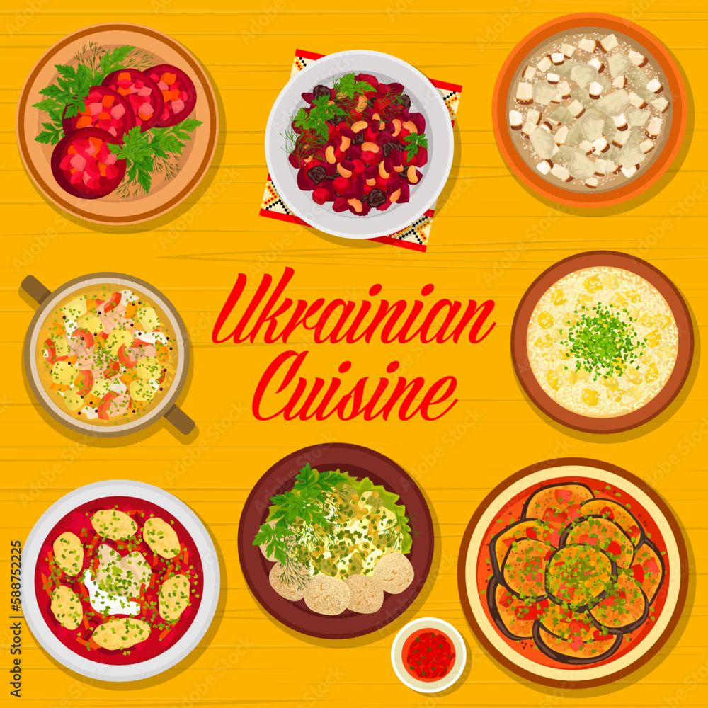 Ukrainian cuisine menu cover, traditional dishes Ukrainian cuisine menu cover, traditional dishes