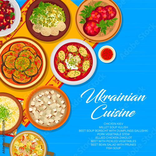 Ukrainian cuisine menu cover, dishes and meals
