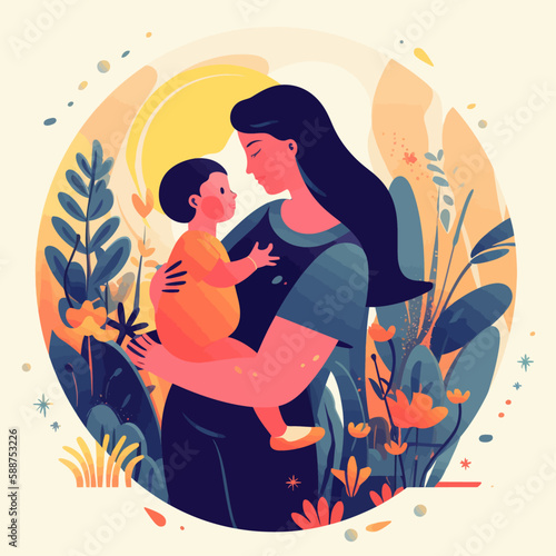 Mother s day vector illustration. Mother with child.