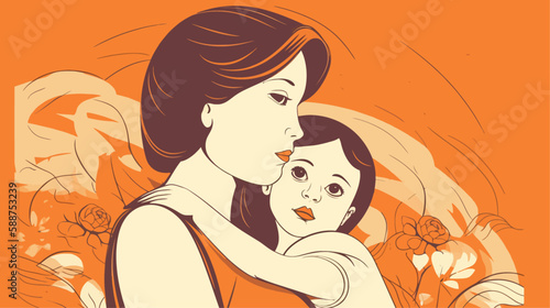 Mother's day vector illustration. Mother with child.