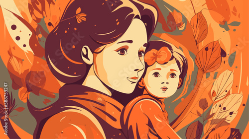Mother s day vector illustration. Mother with child.