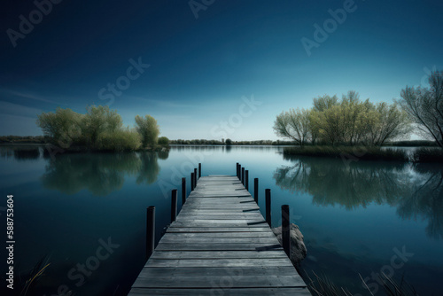 Serene Panorama of Jetty Extending into a Calm Lake © Georg Lösch