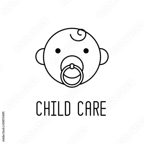 Cute cartoon baby sucking a pacifier line icon, outline vector sign, linear style pictogram isolated on white. Symbol, logo illustration. 