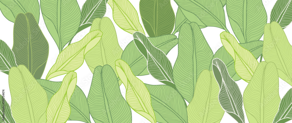 Vector tropical illustration with green banana leaves isolated on white background for decor, covers, backgrounds, wallpapers, postcards Vector tropical illustration with green banana leaves isolated on white background for decor, covers, backgrounds, wallpapers, postcards