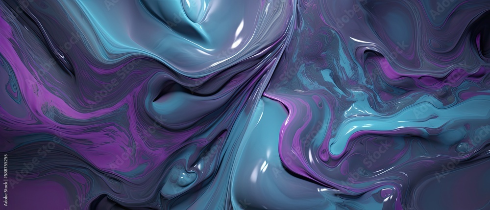 Obraz premium Purple and blue glossy abstract liquid wallpaper - Generative AI