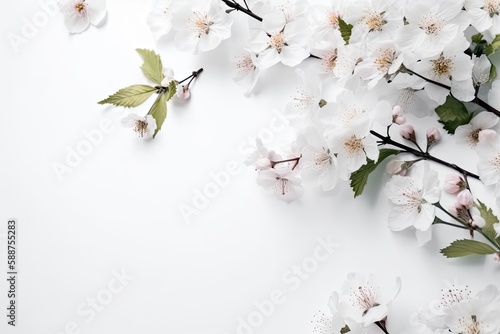 Spring background with fresh bloom flowers and negative space - Generative AI