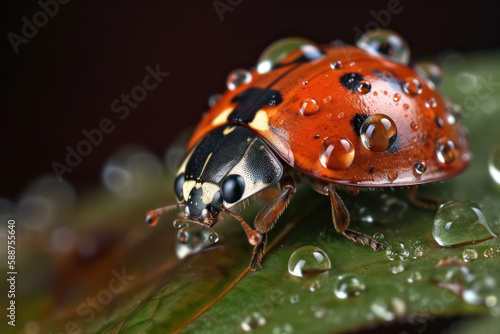 Marco Shot of Ladybug Covered in Dewdrops © Georg Lösch