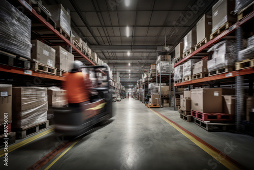 Dynamic Logistics Warehouse Interior with Motion Blur