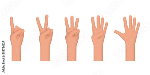 Hands set shows different gestures signs, isolated on white background.