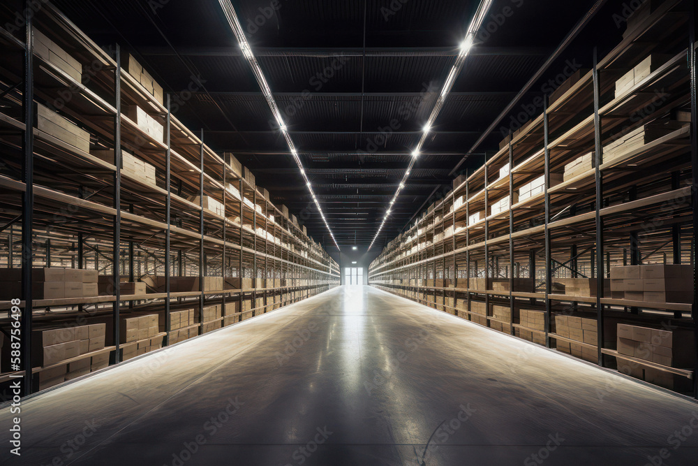 Impressive Empty Warehouse in Logistic Center..