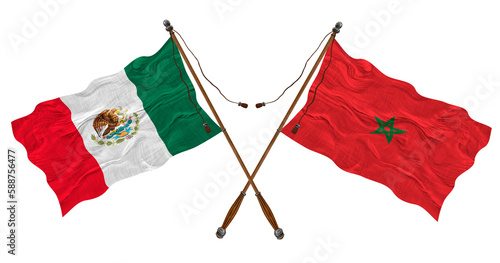 National flag of Morocco and Mexico. Background for designers