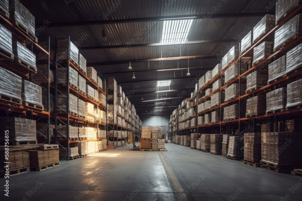 Impressive Empty Warehouse in Logistic Center..