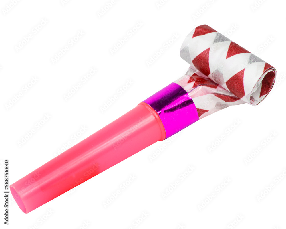 Party horn noisemaker blower rolled isolated on the white background cut out clipping path Party horn noisemaker blower rolled isolated on the white background cut out clipping path