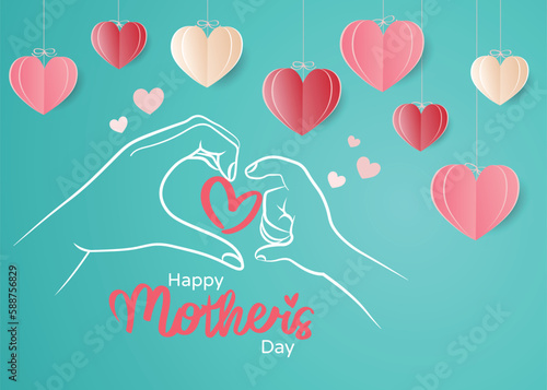 The child and mother join hands forming a form of heart as a mother's day concept. Vector illustration.
