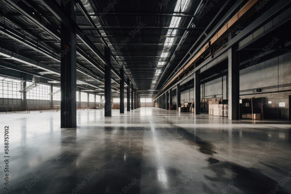 Impressive Empty Warehouse in Logistic Center..