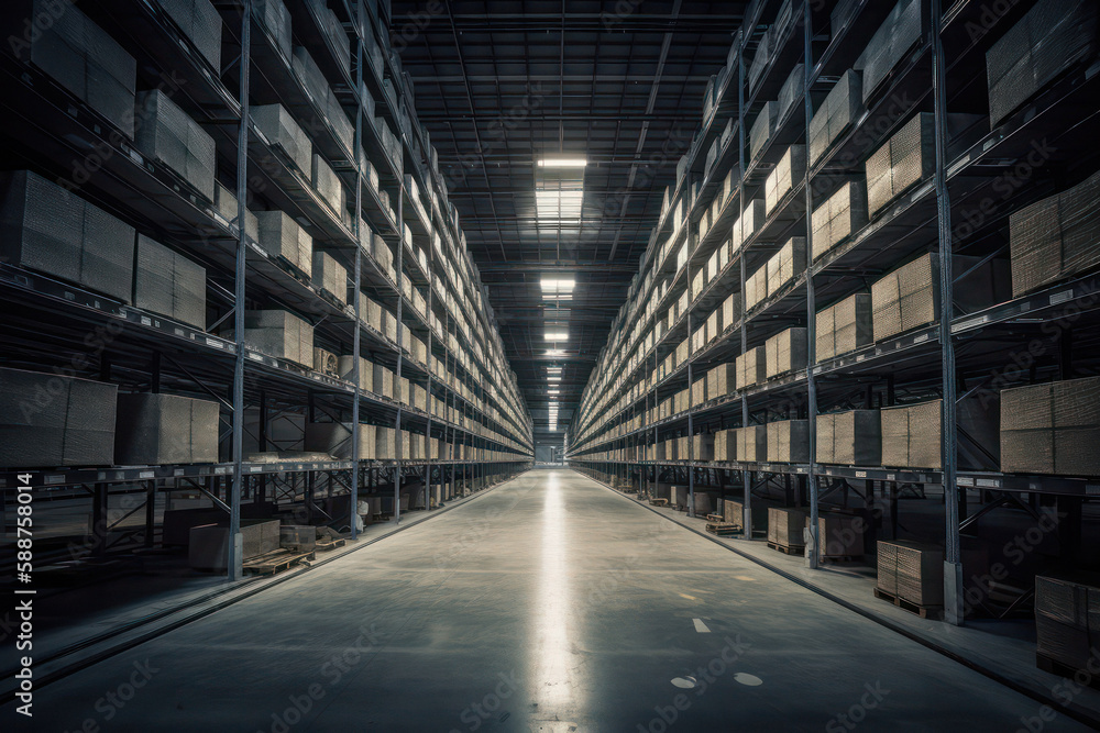 Obraz premium Impressive Empty Warehouse in Logistic Center..