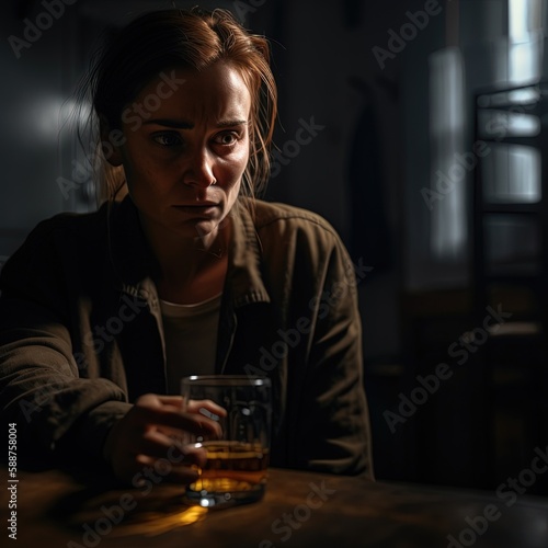 distressed woman drinking alcoholic liquor at night