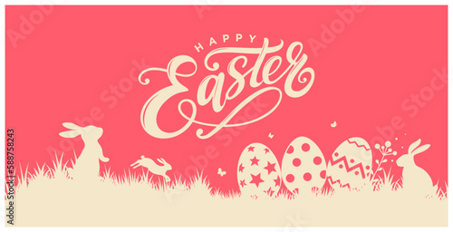 Happy Easter banner printable, Happy Easter poster printable, Happy Easter social media post, Happy Easter words to print, Easter text vintage calligraphy, vector logo typeface 