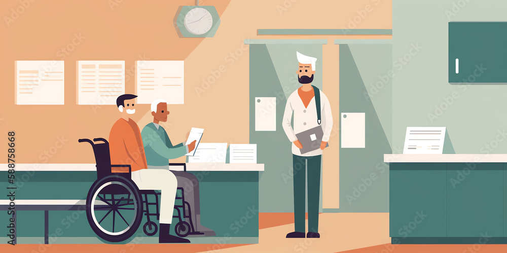 Fototapeta premium A person with disability receives care unrelated to their disability from a knowledgeable provider, promoting holistic care. Generative AI.