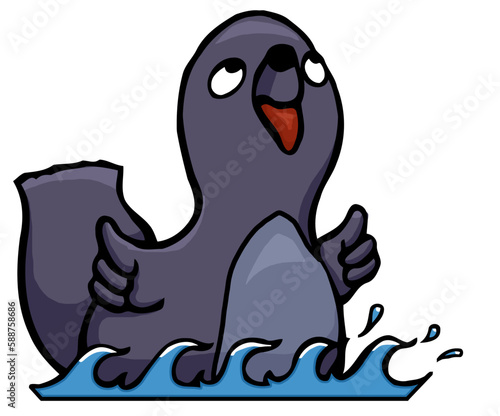 cartoon seal with water waves looking up