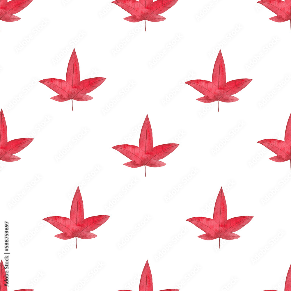 Watercolor Autumn Fall Seamless Pattern. Leaf Pattern. Botanical illustration. October print. Design for tile, backgrounds, fabric, textile, wrapping papper. Autumn leafs. Nature print