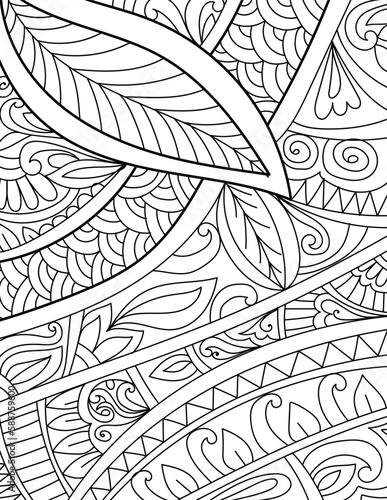 Decorative detailed mehndi design style floral coloring book page illustration