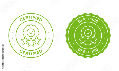 Certificate Quality Product Stamp Set. Safety Certified Green Labels. Certification Control Sticker. Authorized Security Sign. Certificate Of Origin Stamp Guarantee Icon. Isolated Vector Illustration