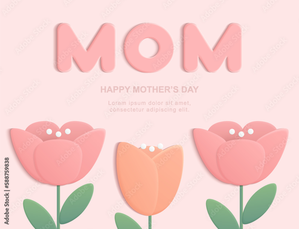 Elements of Happy mother's day with flowers.