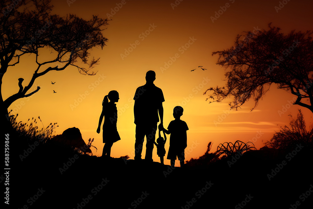 silhouette of a family at sunset, ai generative silhouette of a family at sunset, ai generative